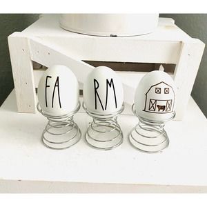 Farmhouse Inspired "Farm" Wood Egg & Stand Set